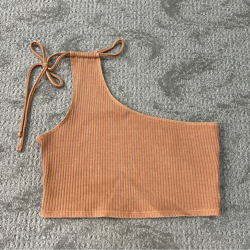 NWOT Women's Aerie Rebel Tie Cropped Ribbed Tank Top Size Large in Windsor Tan